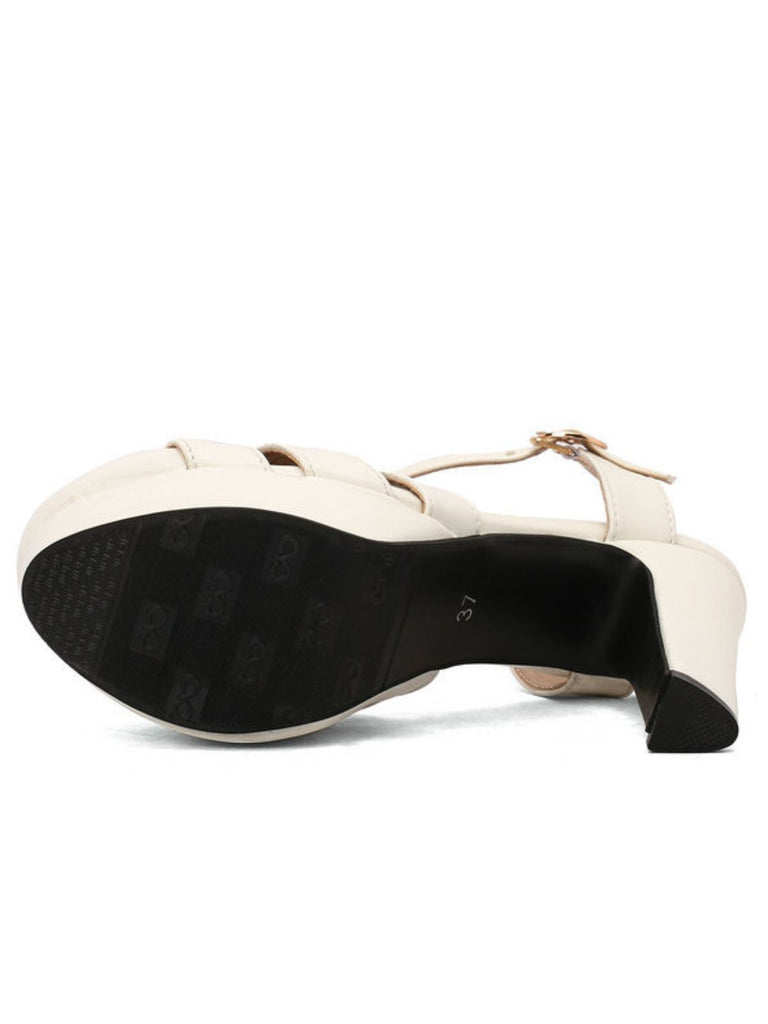 Round Toe T-Strap Chunky Block Heel Platform Sandals - vintage shoes, retro heels