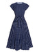 Royal Blue 1940s Polka Dots Belt Cap Dress, vintage dress, retro fashion - perfect for women who love vintage and retro fashion