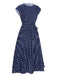 Royal Blue 1940s Polka Dots Belt Cap Dress, vintage dress, retro fashion - perfect for women who love vintage and retro fashion