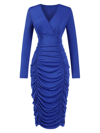Royal Blue 1960s V-Neck Pleated Dress, vintage dress, retro fashion - perfect for women who love vintage and retro fashion