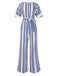 She finds her 1970s story in this Royal Blue 1970s Stripes Back Hollow Jumpsuit