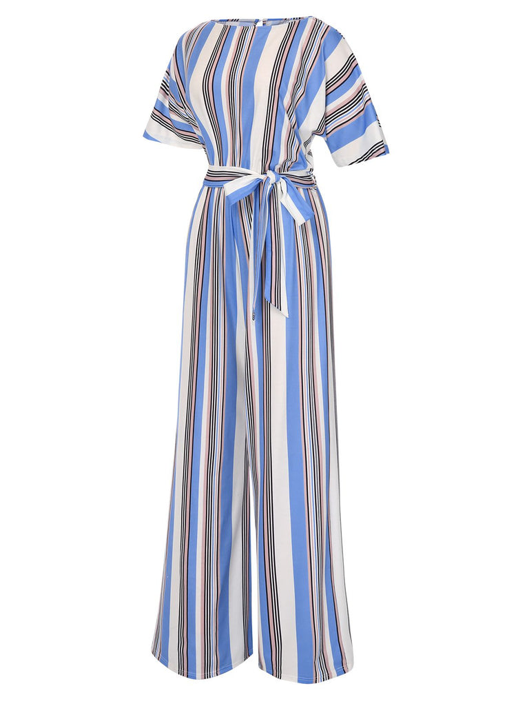 Royal Blue 1970s Stripes Back Hollow Jumpsuit, vintage romper, retro jumpsuit - perfect for women who love vintage and retro fashion