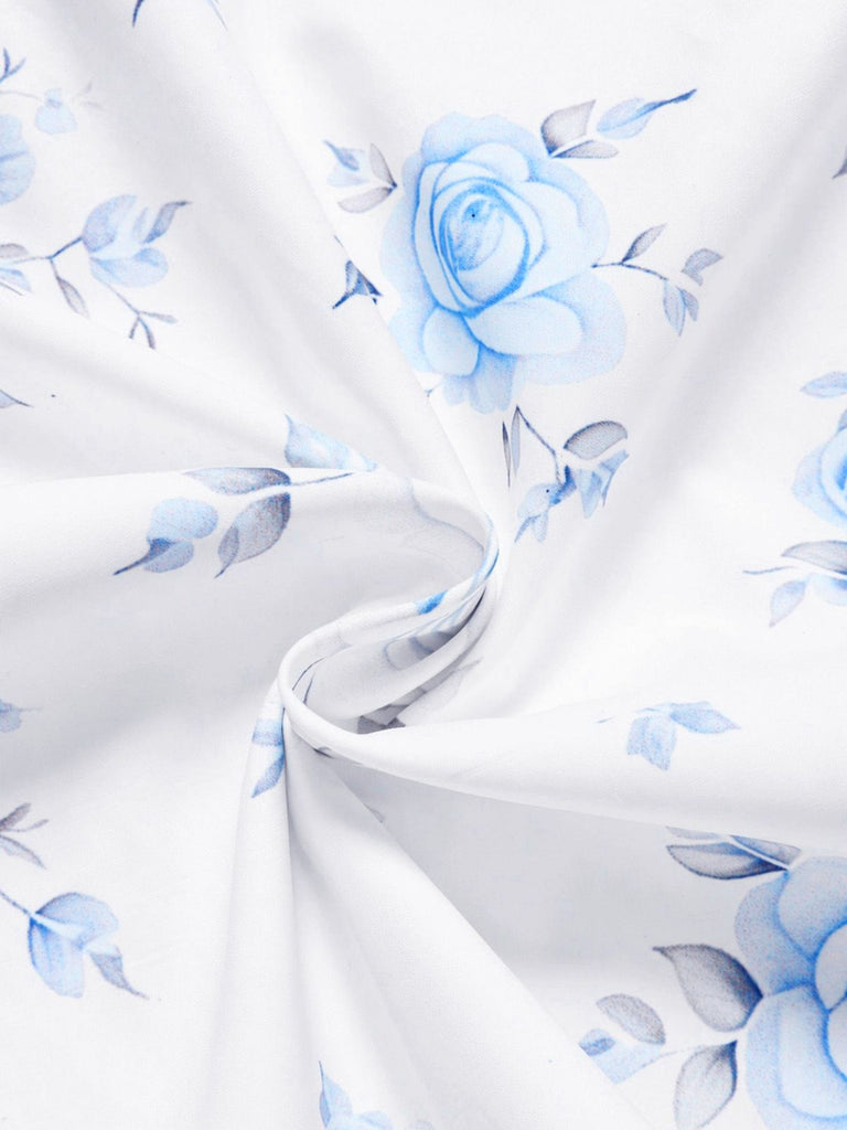 White 1950s Boat Neck Belted Floral Dress
