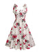 White 1950s Rose Print Lace-Up A-Line Dress, vintage dress, retro fashion, rockabilly, pin-up fashion - perfect for women who love vintage and retro fashion