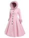 Brown 1950s Faux-Wool Hooded Button Coat