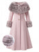 Camel 1950s Multi-Layer Fur Collar Patchwork Coat