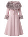 Camel 1950s Multi-Layer Fur Collar Patchwork Coat