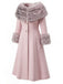 Camel 1950s Multi-Layer Fur Collar Patchwork Coat