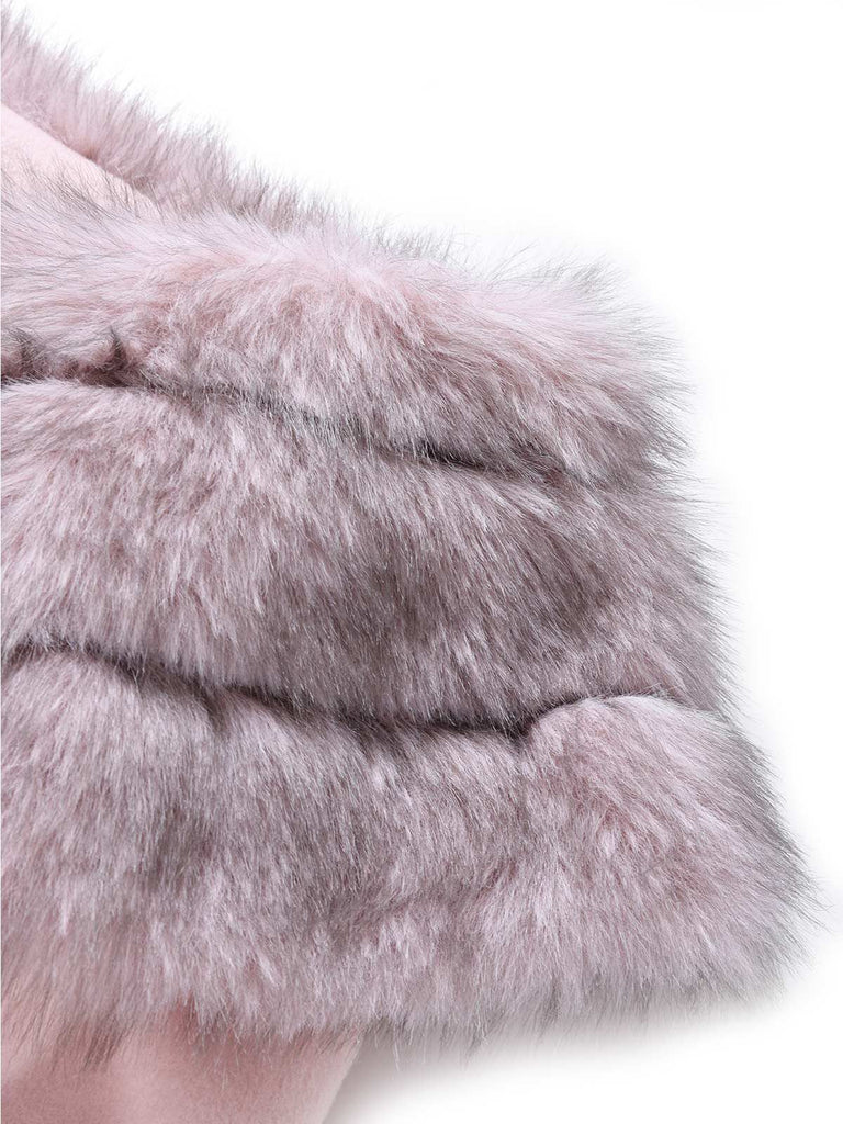 Camel 1950s Multi-Layer Fur Collar Patchwork Coat