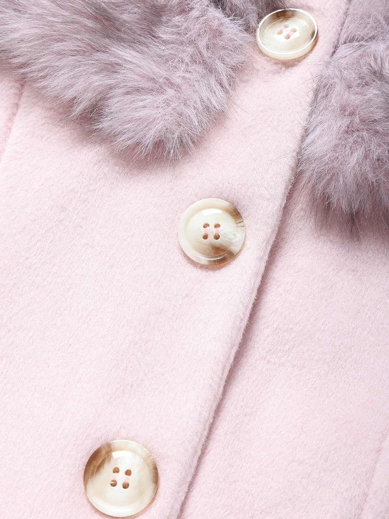 Camel 1950s Multi-Layer Fur Collar Patchwork Coat
