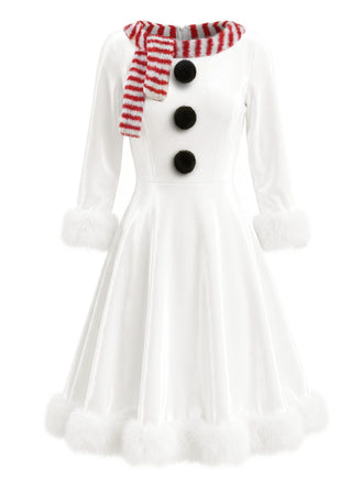 Red & White 1950s Christmas Snowman Velvet Dress