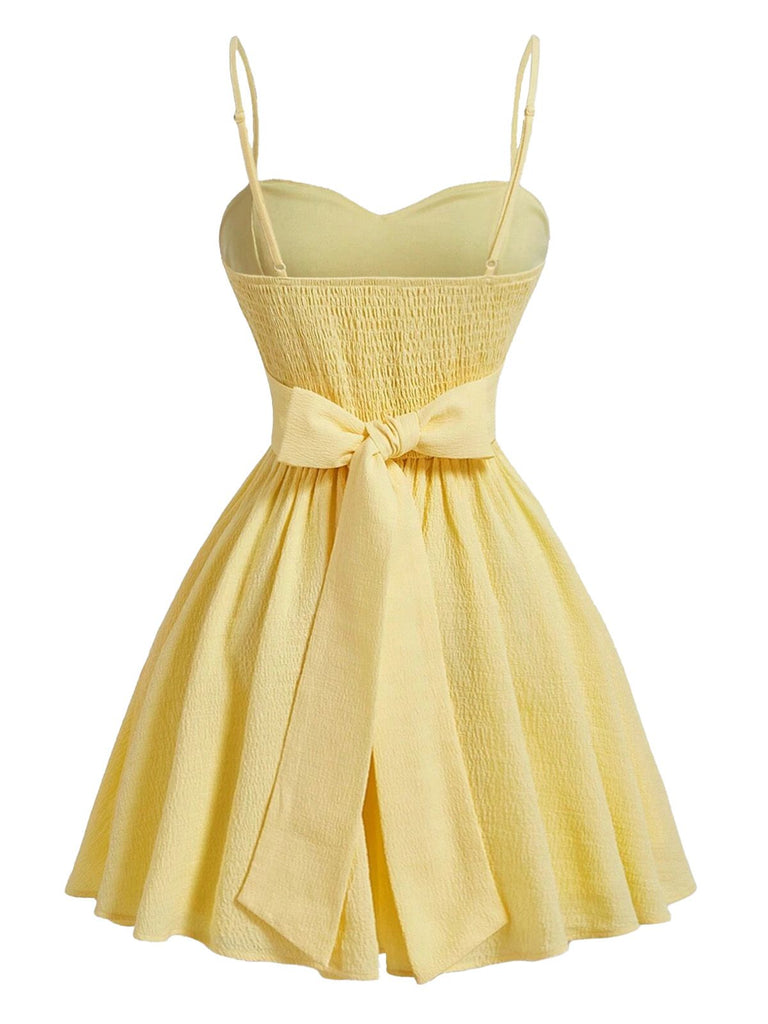 Yellow 1950s Textured Sweetheart Spaghetti Strap Swing Dress, vintage dress, retro fashion, rockabilly, pin-up fashion - perfect for women who love vintage and retro fashion