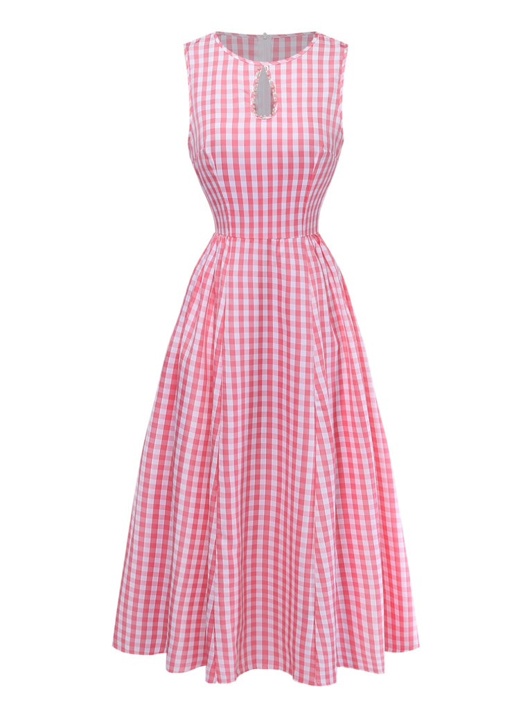 Dark Pink 1950s Plaid Patchwork Dress