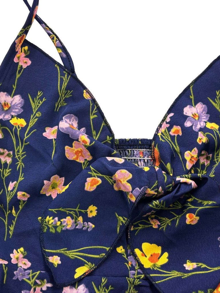 1930s Floral V-Neck Bohemian Bow-Front Slip Dress, vintage dress, retro fashion, floral print - perfect for women who love vintage and retro fashion