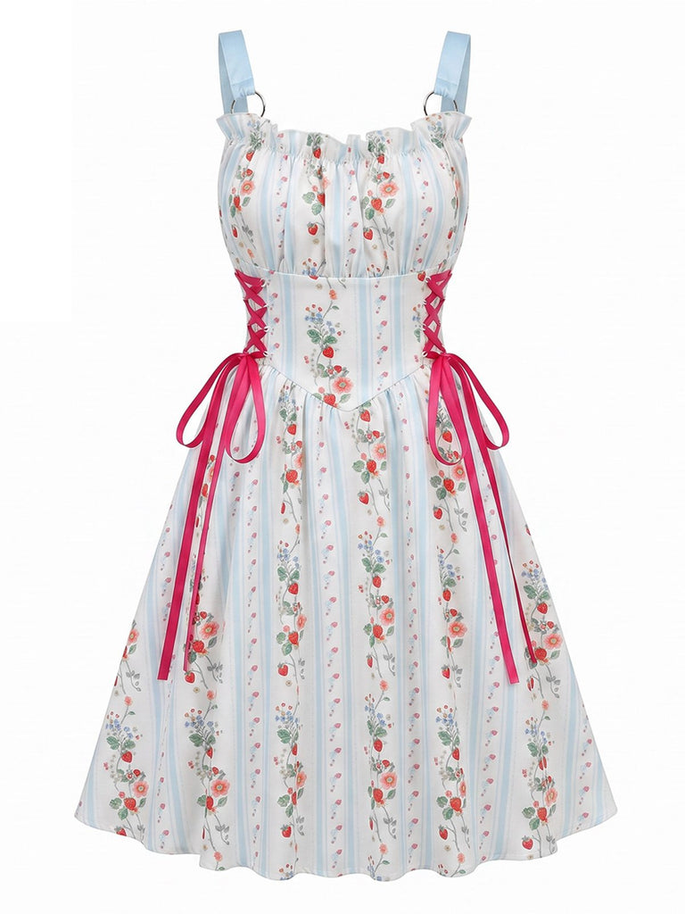 1950s Ruffled Square Neck Sleeveless Floral Print Swing Dress, vintage dress, retro fashion, rockabilly, pin-up fashion - perfect for women who love vintage and retro fashion
