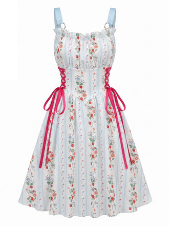 1950s Ruffled Square Neck Sleeveless Floral Print Swing Dress, vintage dress, retro fashion, rockabilly, pin-up fashion - perfect for women who love vintage and retro fashion