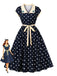 Blue 1950s Polka Dot Embroidered Floral Swing Dress, vintage dress, retro fashion, rockabilly, pin-up fashion - perfect for women who love vintage and retro fashion