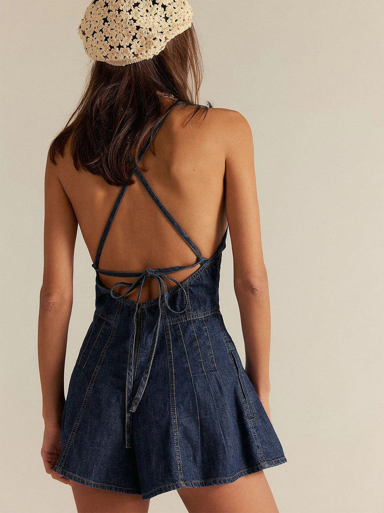 1950s Denim Tie Waist One Piece Romper 7