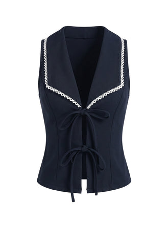 Navy 1950s Lapel Sleeveless Bodycon T-Shirt
