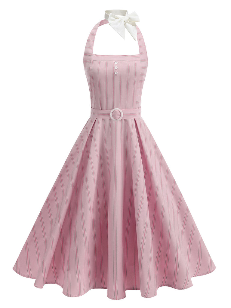 1930s Floral Halter Striped Vintage Dress
