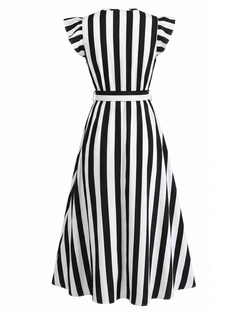 1950s V-Neck Ruffle Belted Swing Dress, vintage dress, retro fashion, rockabilly, pin-up fashion - perfect for women who love vintage and retro fashion