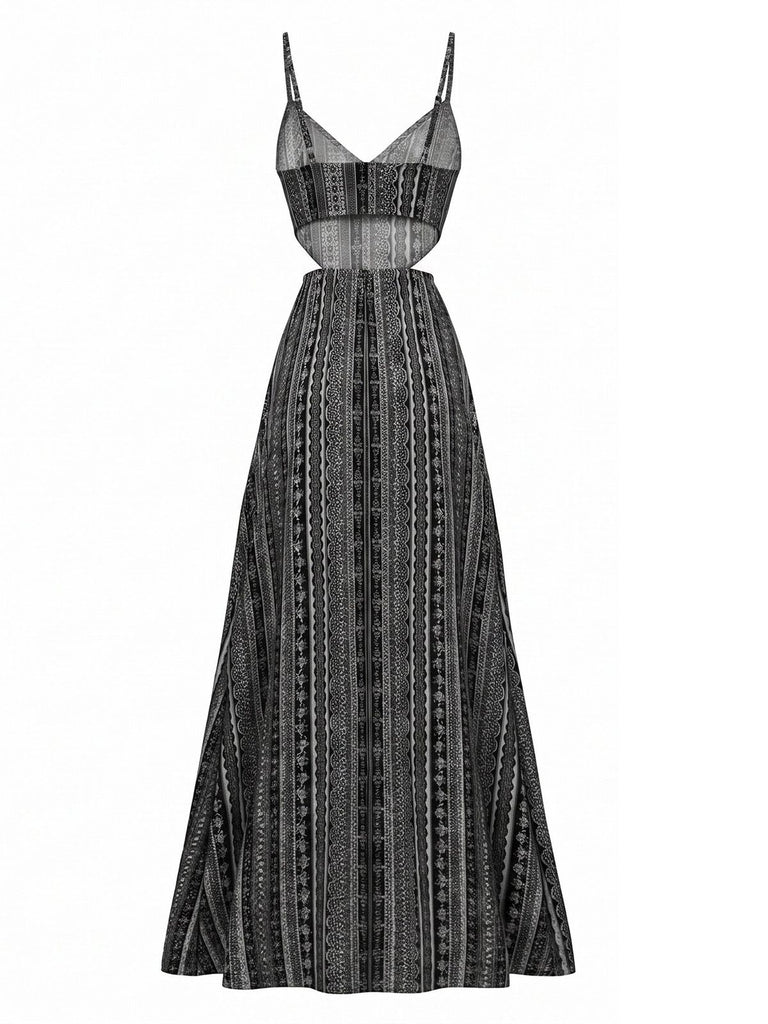 Green 1970s Boho Style Spaghetti Strap Maxi Dress, vintage dress, retro fashion - perfect for women who love vintage and retro fashion