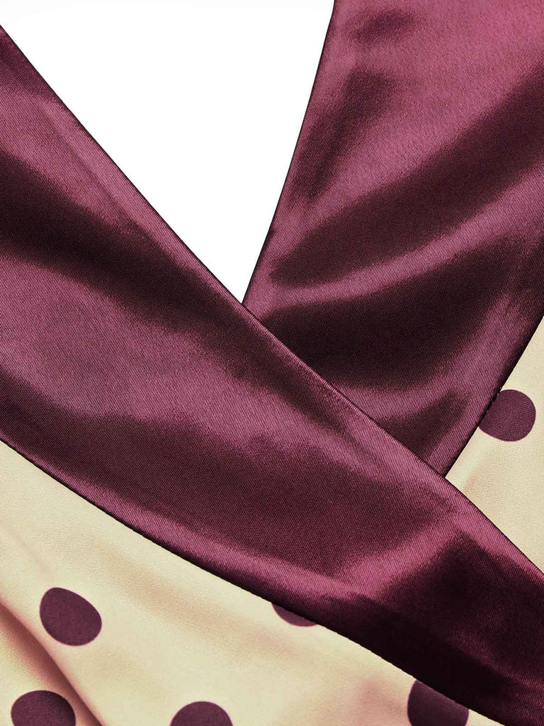 Apricot 1950s Polka Dot Satin Shawl Collar Halter Dress, vintage dress, retro fashion, rockabilly, pin-up fashion - perfect for women who love vintage and retro fashion