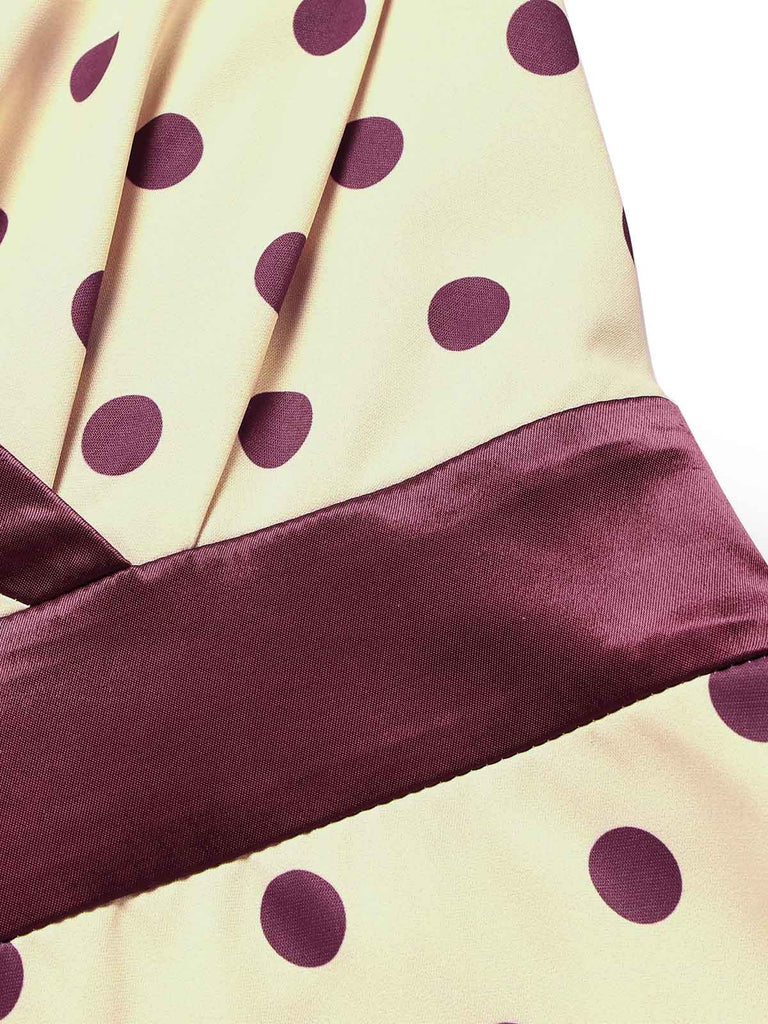 Apricot 1950s Polka Dot Satin Shawl Collar Halter Dress, vintage dress, retro fashion, rockabilly, pin-up fashion - perfect for women who love vintage and retro fashion
