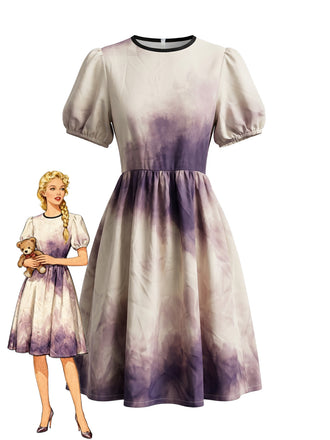 1950s Halloween Tie-Dye Puff Sleeve female demon Cosplay Dress
