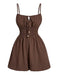 Brown 1950s Textured Spaghetti Strap Tie Front Romper, vintage romper, retro jumpsuit - perfect for women who love vintage and retro fashion