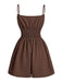 Brown 1950s Textured Spaghetti Strap Tie Front Romper, vintage romper, retro jumpsuit - perfect for women who love vintage and retro fashion