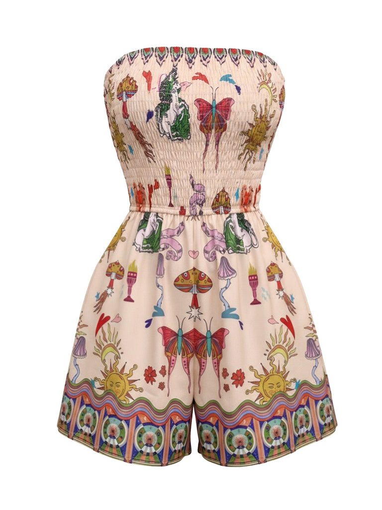 1960s Strapless Off Shoulder Sleeveless Romper