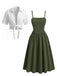 2PCS 1950s Spaghetti Strap Smocked Midi Dress & Cropped Shirt