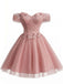 Pink 1950s Floral Off-Shoulder Glitter Tulle Prom Dress, vintage dress, retro fashion, rockabilly, pin-up fashion - perfect for women who love vintage and retro fashion