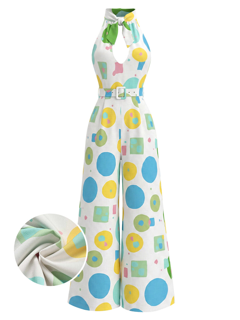 [Pre-Sale] Chartreuse 1950s Floral Halter V Neck Jumpsuit
