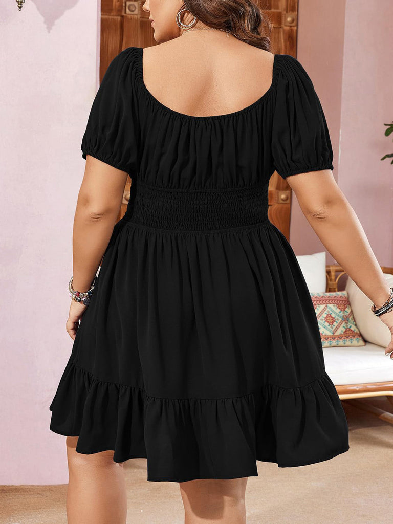 Pink 1950s Puff Sleeve Swing Dress 3