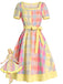 [Pre-Sale] Light Yellow 1950s Square Neck Plaid Heart Dress, vintage dress, retro fashion, rockabilly, pin-up fashion - perfect for women who love vintage and retro fashion