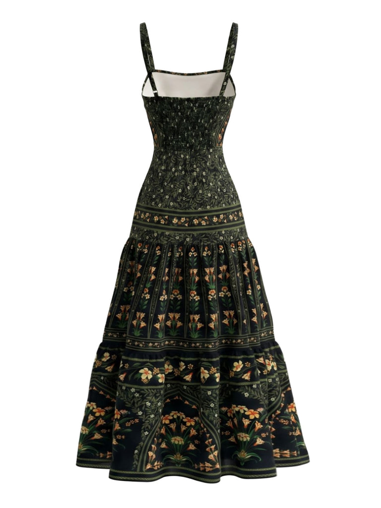 Green 1950s Print Spaghetti Strap Dress 3