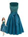 2PCS Teal 1950s Square Neck Velvet Dress & Floral Apron, vintage dress, retro fashion, rockabilly, pin-up fashion - perfect for women who love vintage and retro fashion