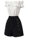2PCS 1950s Button Off-Shoulder Ruffle Crop Top & Shorts, vintage top, retro blouse, rockabilly, pin-up fashion - vintage inspired fashion