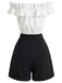 2PCS 1950s Button Off-Shoulder Ruffle Crop Top & Shorts, vintage top, retro blouse, rockabilly, pin-up fashion - vintage inspired fashion