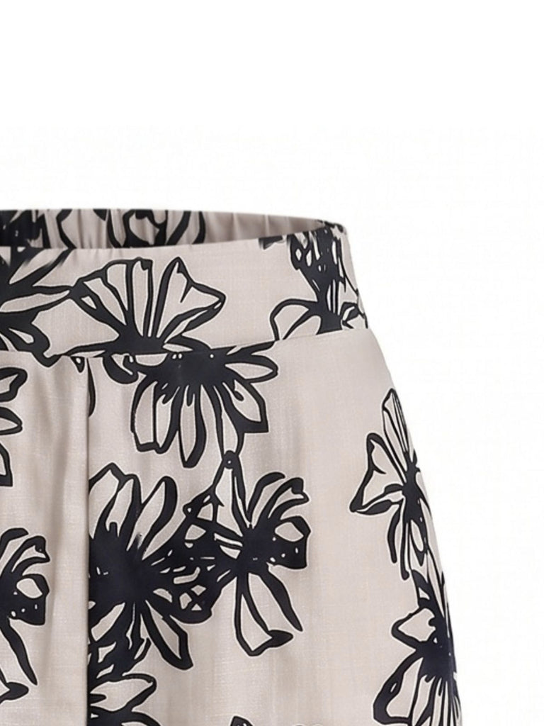 1940s Floral Fringe Hem Wide-Leg Pants