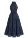 1930s Polka Dot Halter Bow Waist Swing Midi Dress
