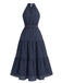 1930s Polka Dot Halter Bow Waist Swing Midi Dress
