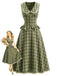 2PCS Lake Green 1940s Plaid Peter Pan Collar Ruffled Skirt Set, vintage skirt, retro style - vintage inspired fashion