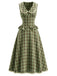 2PCS Lake Green 1940s Plaid Peter Pan Collar Ruffled Skirt Set, vintage skirt, retro style - vintage inspired fashion