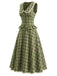 2PCS Lake Green 1940s Plaid Peter Pan Collar Ruffled Skirt Set, vintage skirt, retro style - vintage inspired fashion