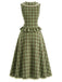 2PCS Lake Green 1940s Plaid Peter Pan Collar Ruffled Skirt Set, vintage skirt, retro style - vintage inspired fashion