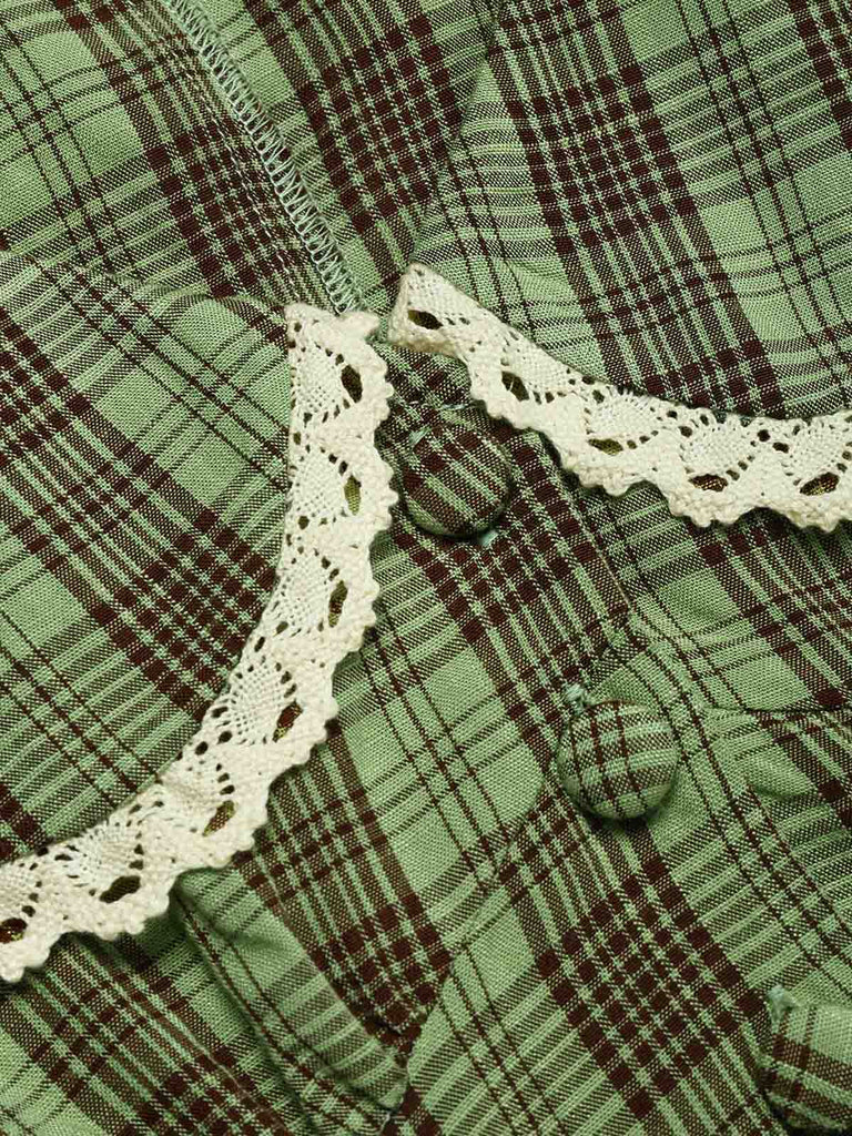 2PCS Lake Green 1940s Plaid Peter Pan Collar Ruffled Skirt Set, vintage skirt, retro style - vintage inspired fashion