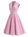 [Pre-Sale] Peach Pink 1940s Plaid V Neck Dress 3